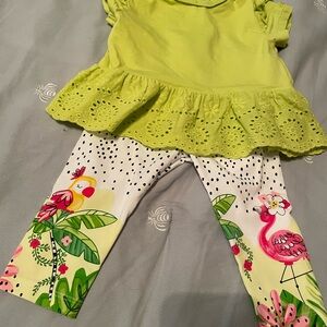 Mayoral Light Green Baby Top & tropical bird pants/capri